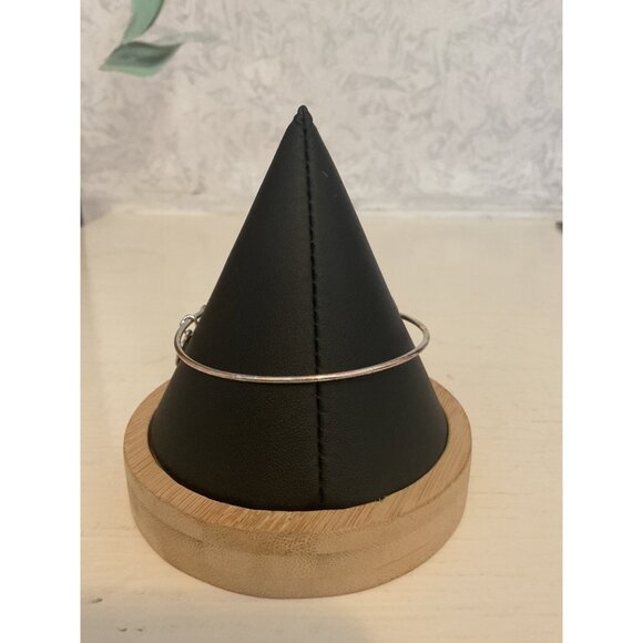 Alex And Ani Silver Tone Adjustable Bangle Bracelet With Green Crystal Charm - Picture 4 of 5